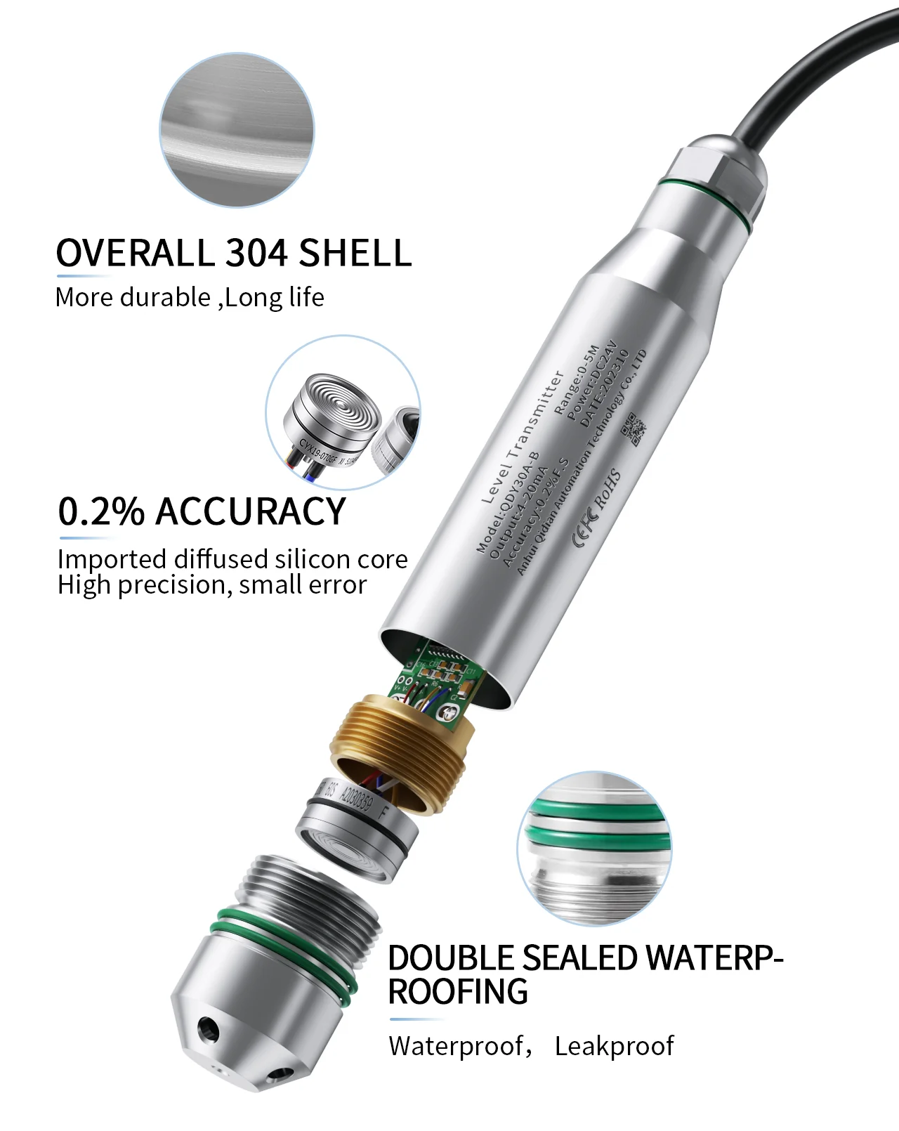 Hydro statischer Füllstand sensor messumformer mit 4-20mA Ausgang DC12-36V Wassertank-Flüssigkeits wandler messgerät – Detail 2