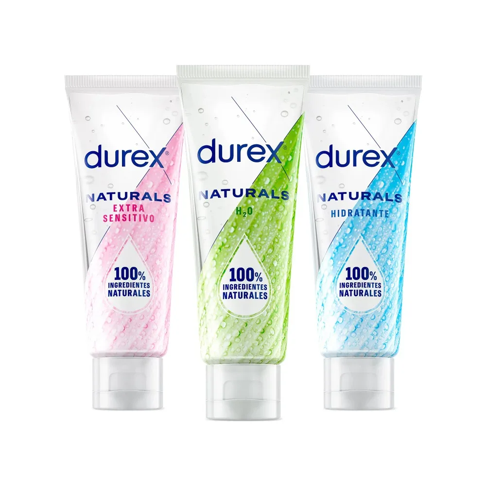 Durex - pack lubricantes naturales, hidratantes + extra sensibles + h2o, 300ml, ingredientes naturales, ph fisiológico, sin fragancia