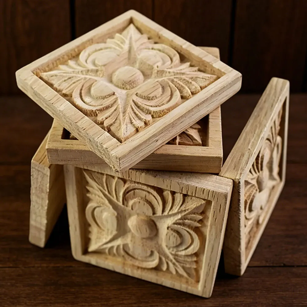

10PCS 6/8/10cm Floral Wood Carved Decal Corner Appliques Frame Wall Furniture Woodcarving Decorative Wooden Figurines Crafts