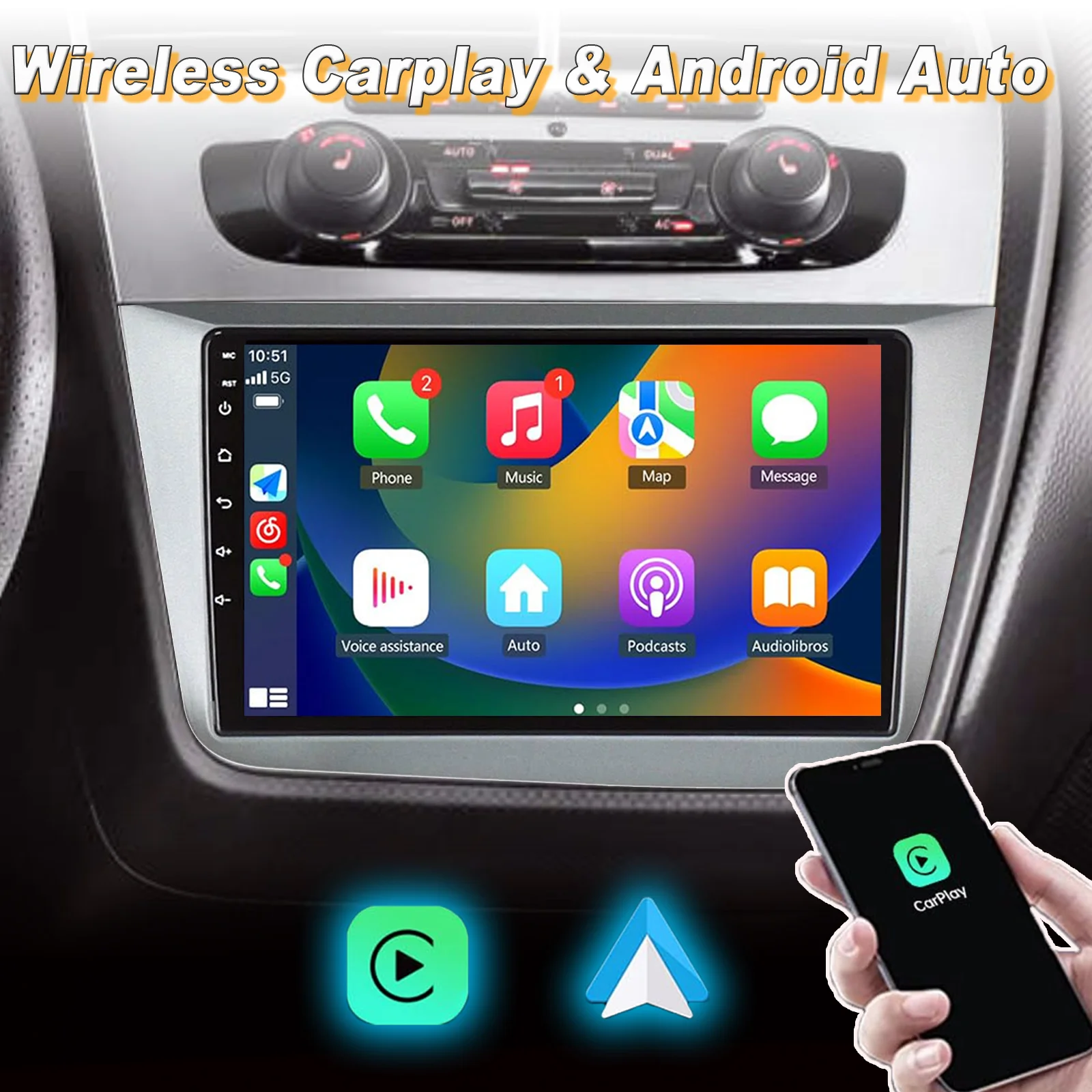 

Android Car radio for Seat Altea 2004-2016 screen Carplay Android Auto, GPS Navigation, Bluetooth, FM radio, SWC, rear camera