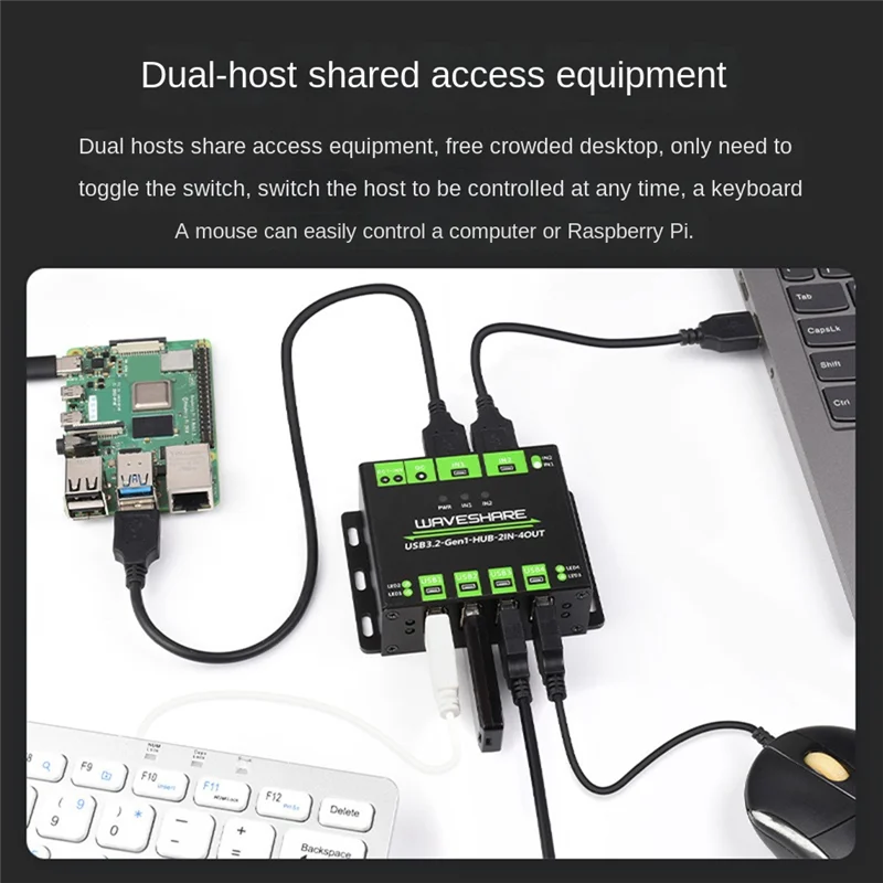 ABKI-Waveshare Industrial 4-Way USB3.2 Gen 1 Hub 2IN-4OUT Dual Host Shared Random Switching Multiple Protection Circuit 5Gbps