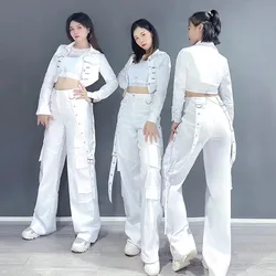 Kpop Somi Outfit Idol Jazz Dance White Gogo Dancer Stage Costume HipHop Design Women Street Wear Dance Rave Festival Clothing