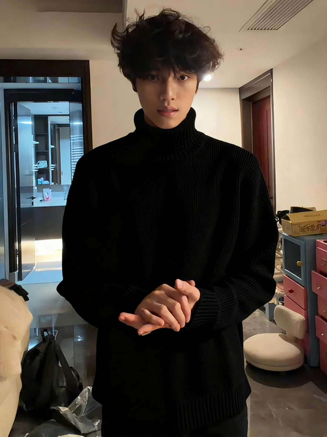 

Cleanfit Men's High Ne Knit Sweater Bla Warm Heavyweight American Sle Inner Wear Comfortable Long Sve Crew Ne