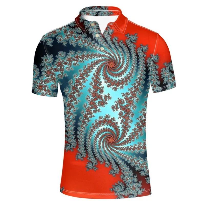 Retro Spiral 3d Print Polo Shirt Men Summer Street Lapel Tshirt Personality Dizzy Pattern Tees Tops Short Sleeve Button T-Shirt