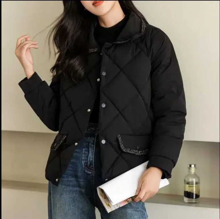 معطف نسائي كاجوال منقوش من القطن من Faionable معطف شتوي دافئ فاخر فضفاض مناسب طويل بأزرار سفلية