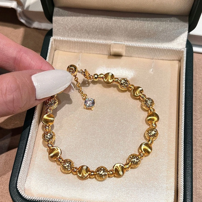 S925 sterling silver transfer bead bracelet for women, light luxury retro high-end Italian brushed crushed ice bracelet