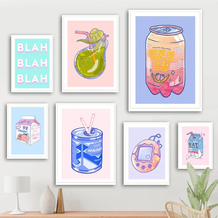 Cuadro sobre lienzo para pared de bebida de leche coreana Kawaii, carteles y impresiones de pasteles, imágenes de pared para decoración para sala de estar y cocina