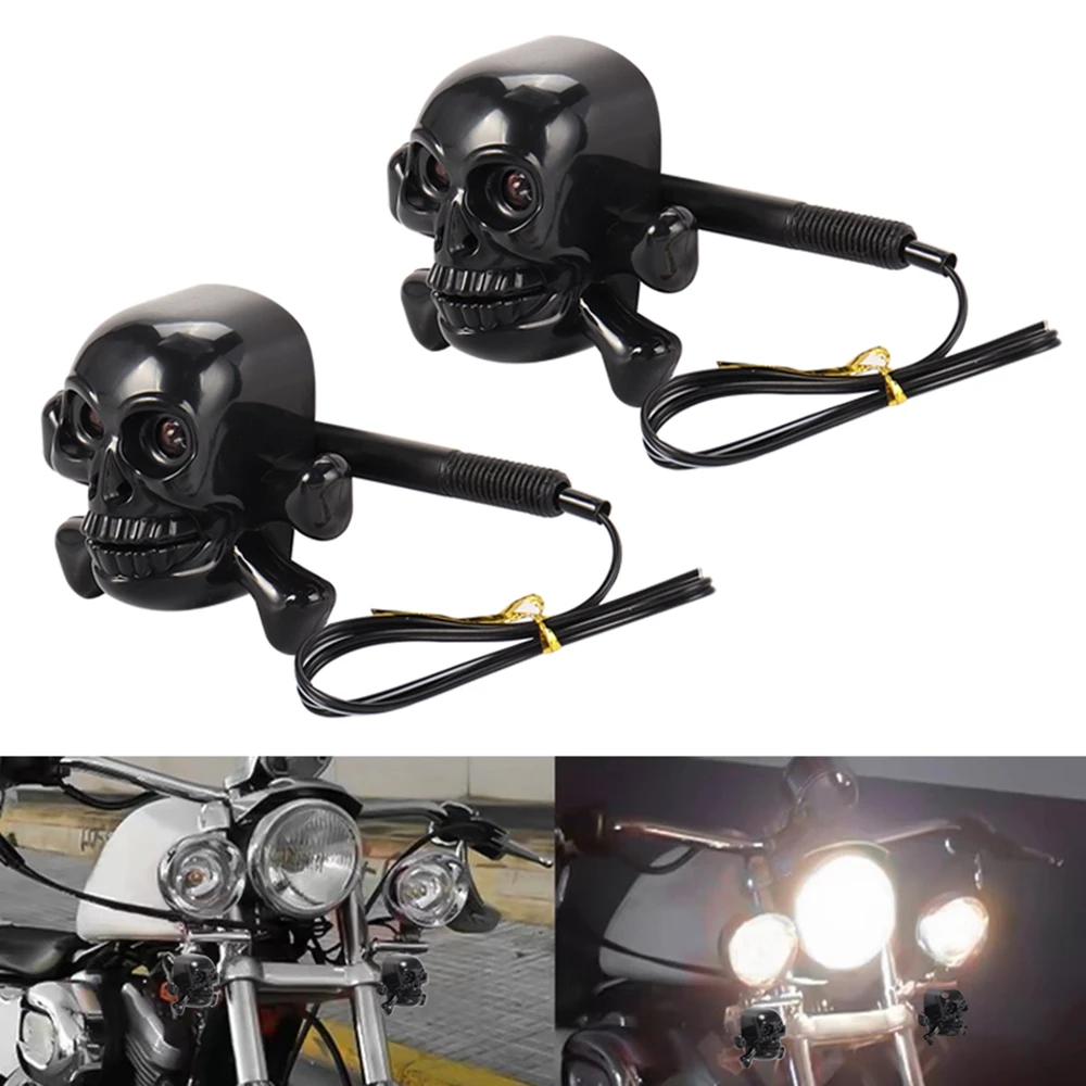 1 Pair Universal Motorcycle Skull LED Turn Signal Lights Indicators Chrome Cruiser Chopper Cafe Racer Atv Scooter