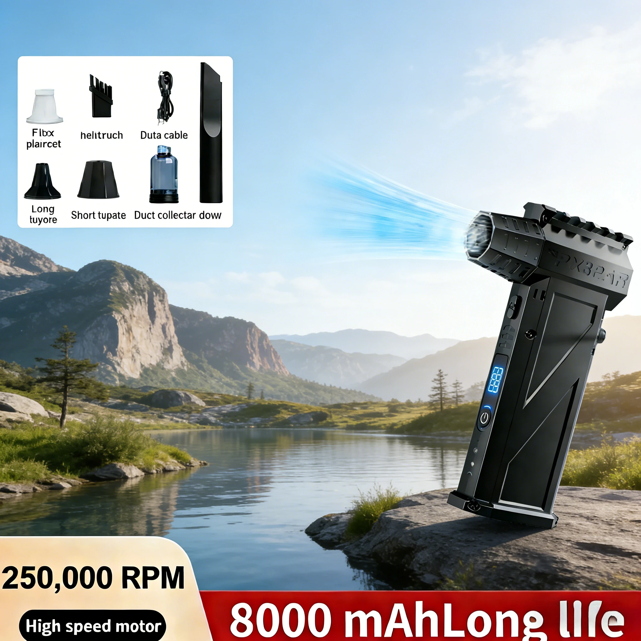 

Бесщеточный турбовентилятор X3Pro | Портативный воздуходув с частотой вращения 250000 об/мин, скоростью 52 м/с и аккумулятором 8000 мАч