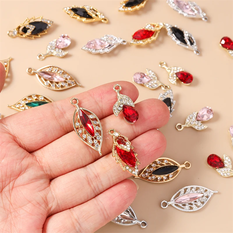 20 Stück niedliche bunte Kristall-Metall-Baumblatt-Anhänger für die Schmuckherstellung, Ohrringe, Halsketten, Armbänder, DIY-Bastelzubehör – Detail 2