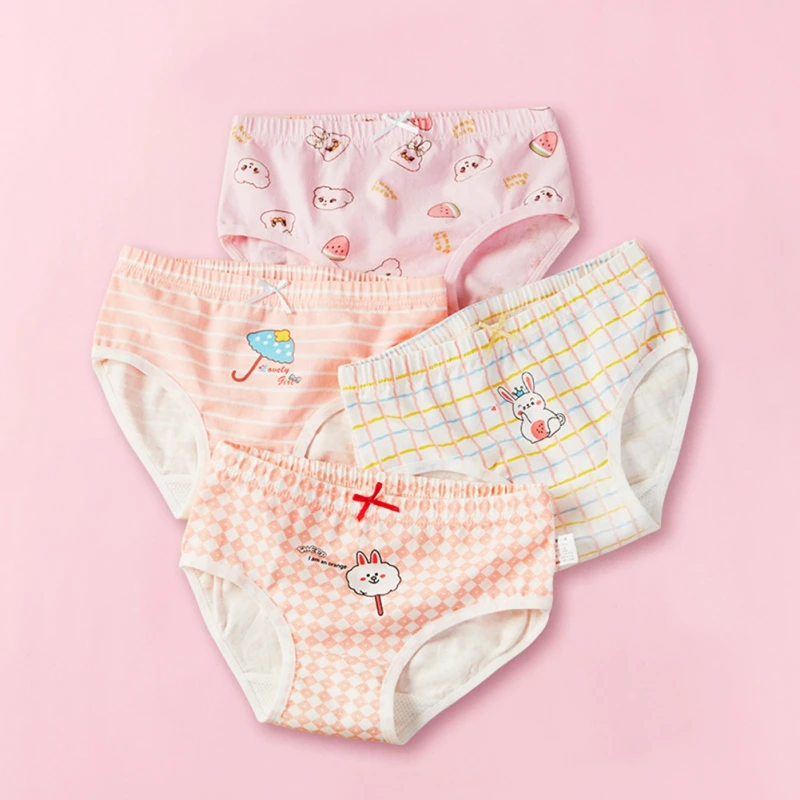 4PCS Children\'s Girls Underwear Triangle Cotton High Quality Soft Comfortable Elementary School Panties Clothing Color Random