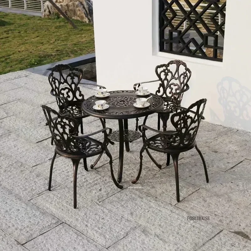 Courtyard Garden Urniture Terrace Combination Leisure Metal Round Patio Table Outdoor Cast Aluminum Tables and Chairs Set p f