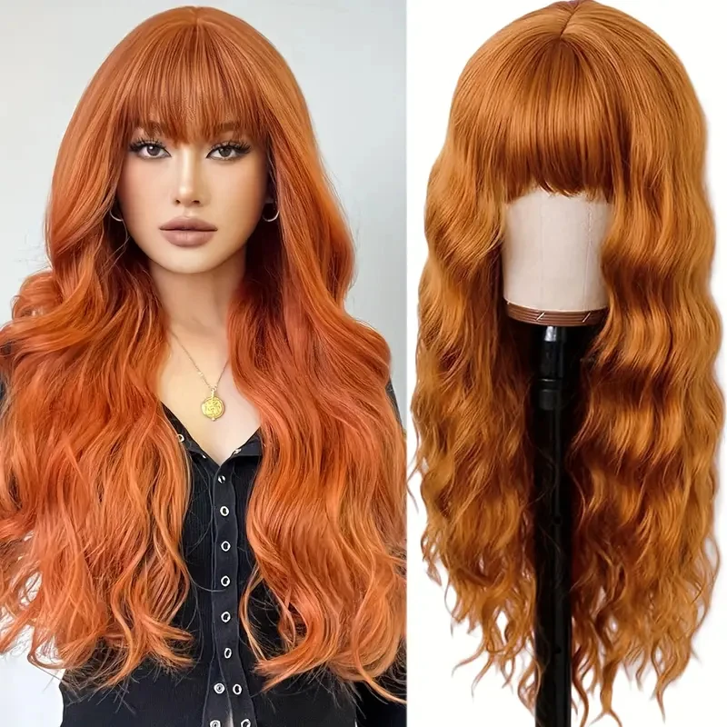 Orange synthetic wig - Big wave party wig - Halloween cosplay wig - Daily party wig - Heat-resistant hair accessory