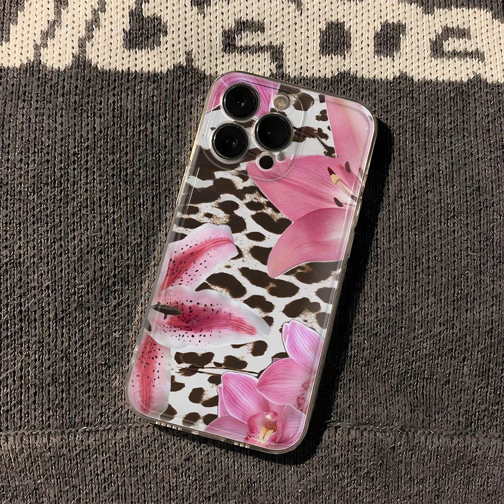 

Чехол для телефона с леопардовым принтом Petal Love Cat для IPhone 16 15 14 13 12 11 Pro Max 16e 8 7 Plus XR XS X SE Противоударный прозрачный мягкий чехол