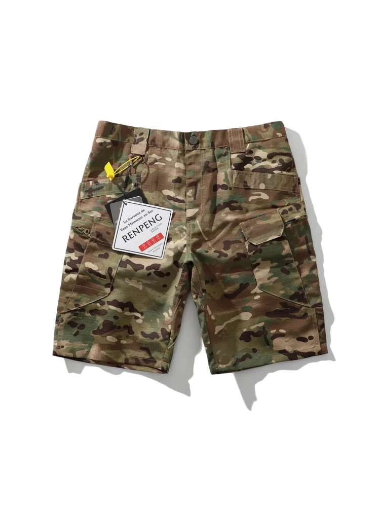 

Мужские летние тактические камуфляжные шорты для активного отдыха, повседневные, свободного кроя, прямые, рабочие, из дышащей смесовой ткани (полиэстер/хлопок)