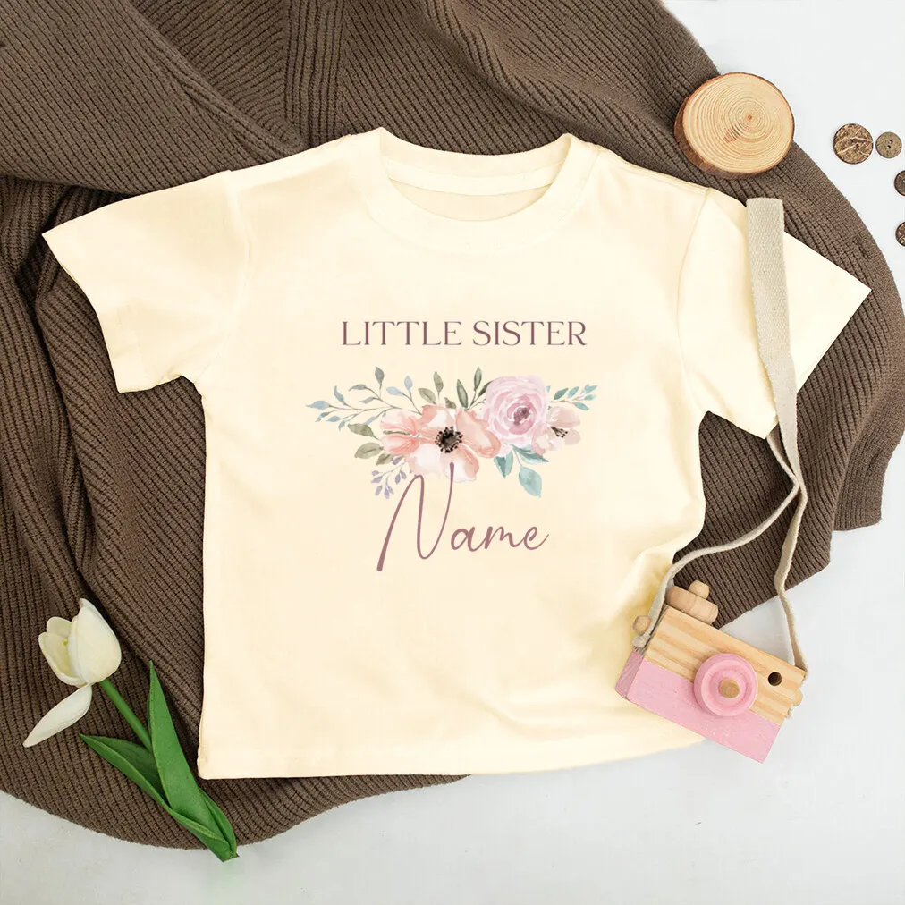 Personalized Big Sister Little Sister Family Matching T-shirt Girls Retro Shirt Child Summer Short Sleeve T-shirt Tops Kids Tee