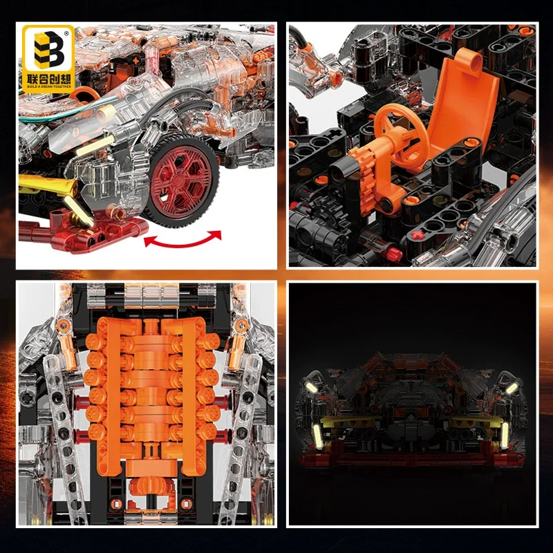 透明 V12 ブロックロードスター RC テックレーサー 1:14DIY ロードスタービルディングブロックアセンブリブロック車のおもちゃの誕生日ギフト
