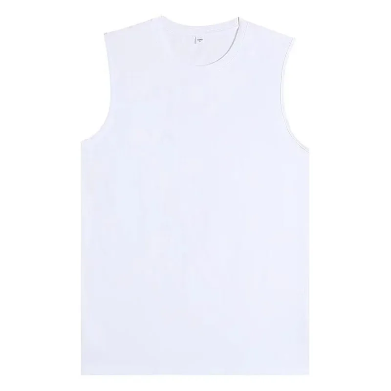 100% Cotton Mens Oversized T-shirt Sleeveless Tank Top Solid Color Fitness Muscle Vests Bodybuilding T Shirt For Men Tees 230g