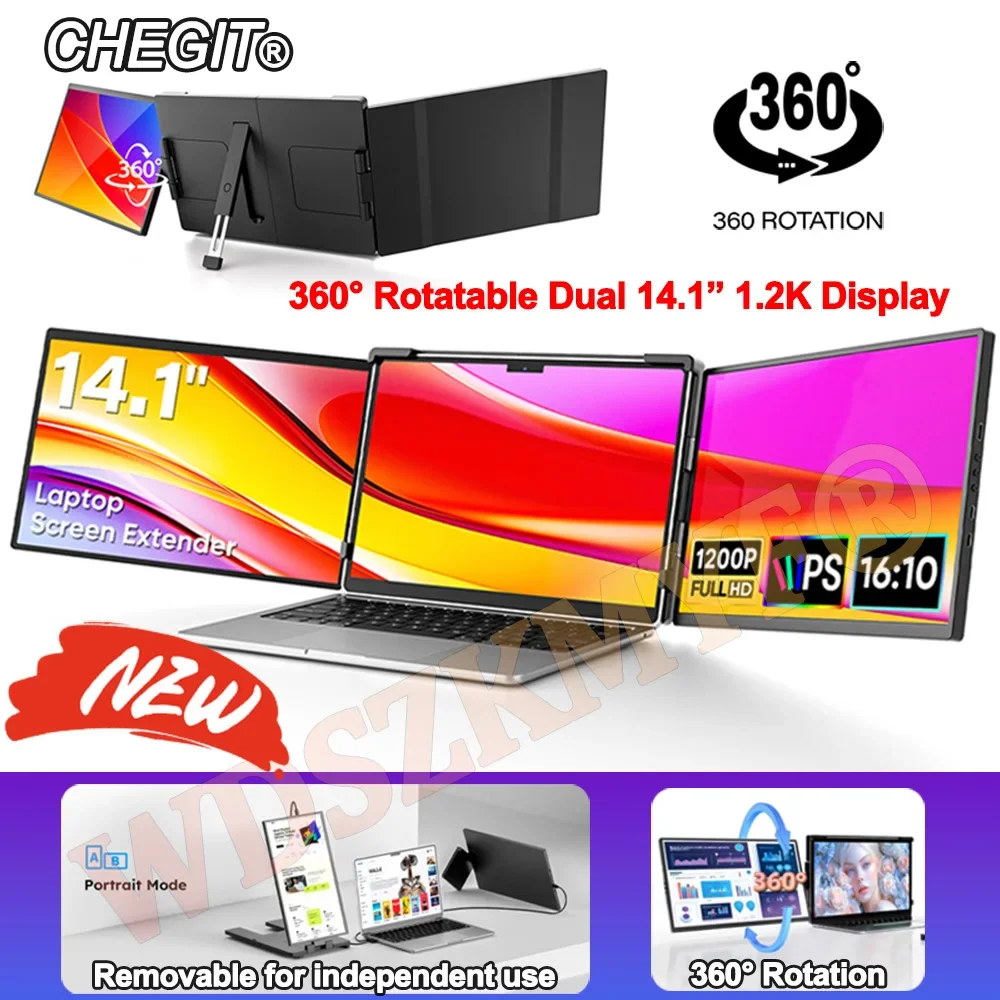 

14,1-дюймовый портативный двойной монитор FHD 1,2K 16:10 IPS Plug&Play USB-C удлинитель для ноутбука тройной удлинитель экрана ноутбука второй дисплей