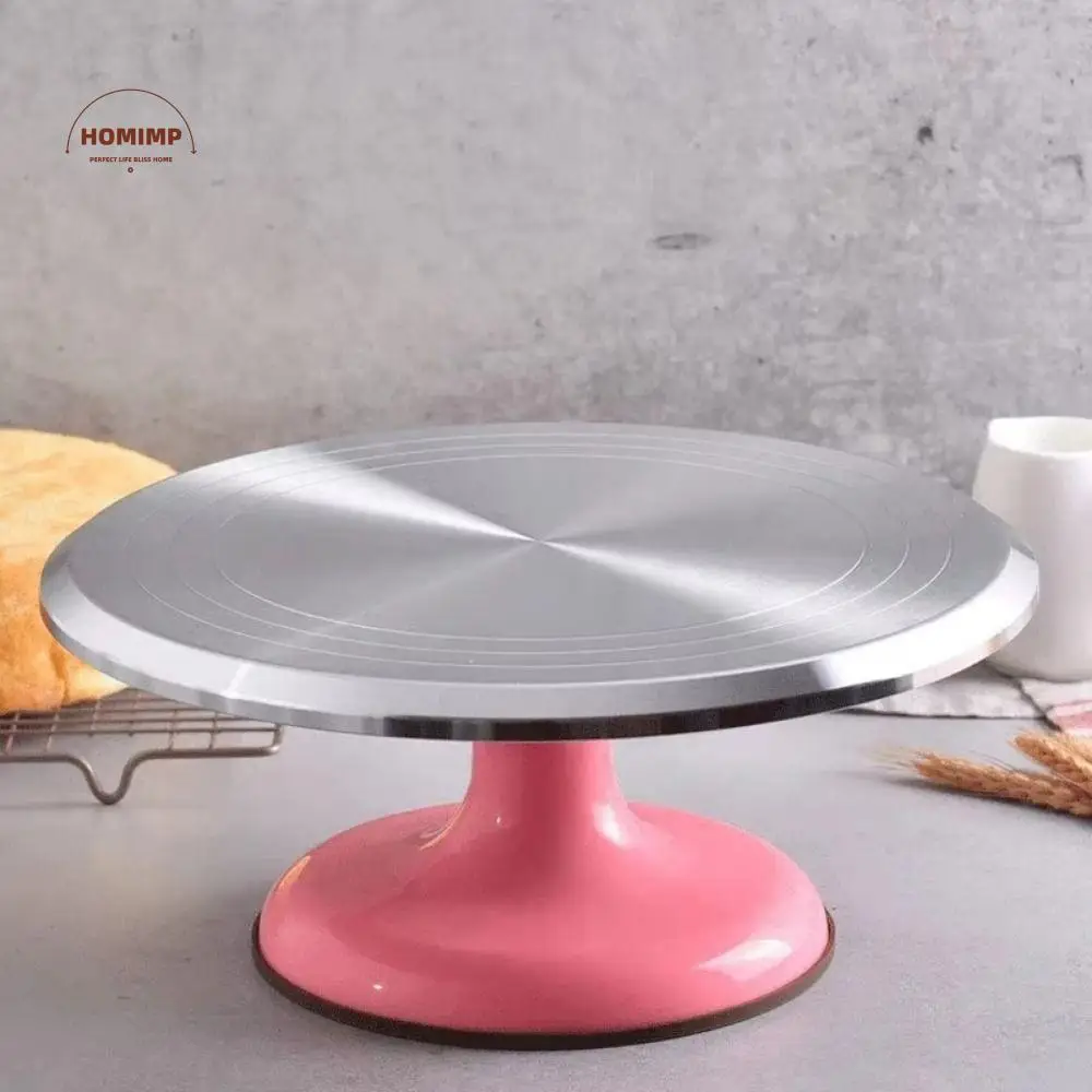 

Aluminum Alloy Birthday Cake Turntable 10 /12 Inch Non Slip Rotating Cake Stand Smooth Rotation Round Cake Decorating Spinner
