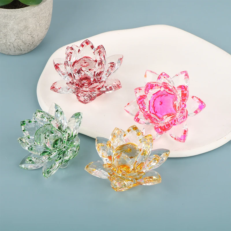 Quartz Crystal Lotus Flower Crafts Glass Paperweight Fengshui Ornaments Figurines Home Wedding Party Decor Gifts Souvenir 60mm