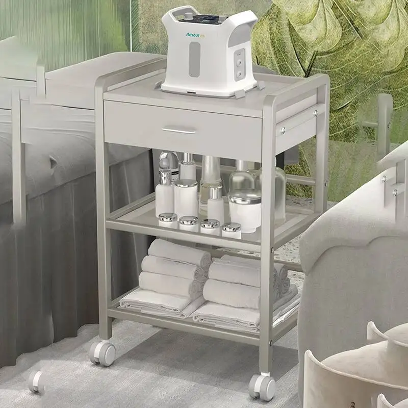 

Trolly Beauty Salon Metal Auxiliary Cart Barber Units Cabinet Stainless Steel Furniture Business Wheels Muebles Belleza Trolley
