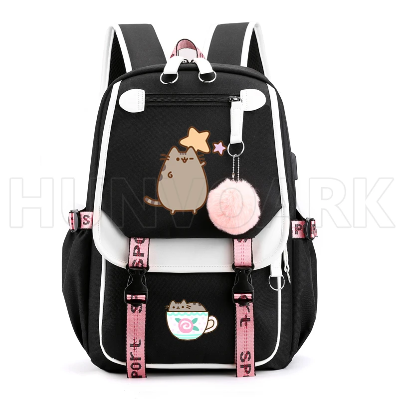 Fat Cat Backpack 18inch Teenagers Girl Boys USB Charging Laptop School Bags Ball Top Travel Casual Backpack outdoor Mochilas
