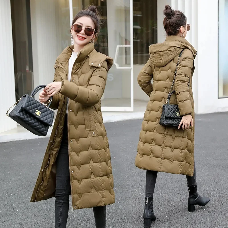 New 2023 Parkas Winter Down Jacket Women Thicken Warm Long Pocket Hooded Slim Parkas Female Snow Wear Coat Outwear