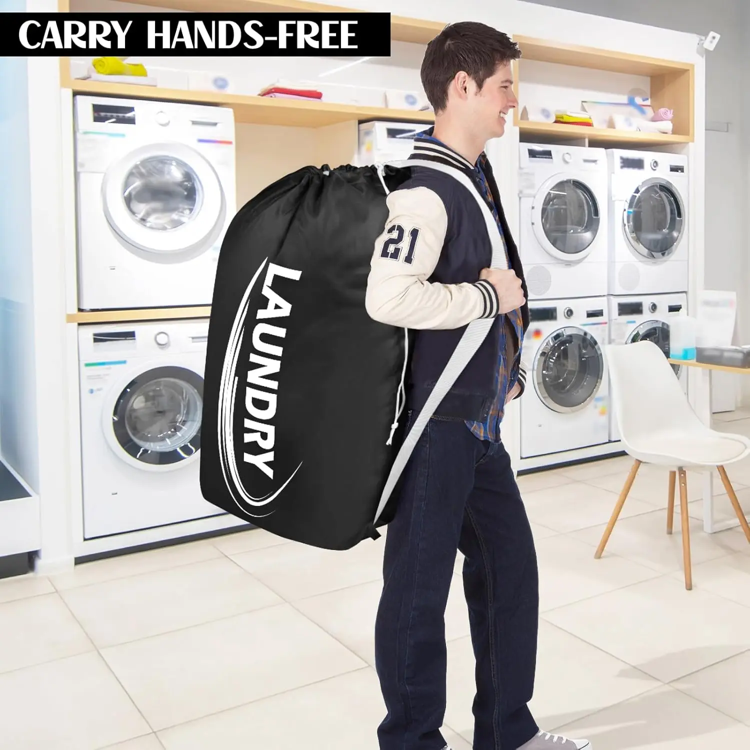 حقيبة غسيل مقاس XL مع حزام، حقيبة غسيل للسفر شديدة التحمل، حقيبة كتف للملابس القذرة مع رباط، سهلة الاستخدام