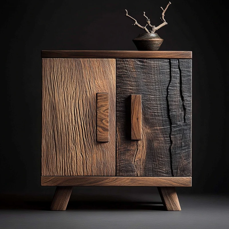 

Wabi Sand Wind integrated dining side cabinet narrow solid wood household Chinese log porch storage locker rack