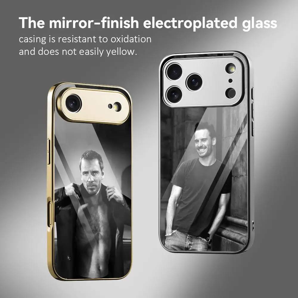 

M-Michael Fassbender Fashion Phone Case For IPhone 17 16 15 14 13 12 Pro Max Plus Electroplated Metal Bumper Case Tempered Glass