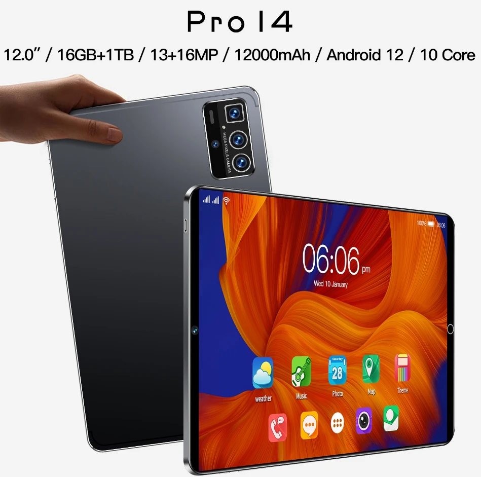 

Pro14 Tablet 10.1-Inch 5G Full Network Dual Card Dual Standby Android 12 High-Definition Screen, 16GB RAM, 1TB ROM