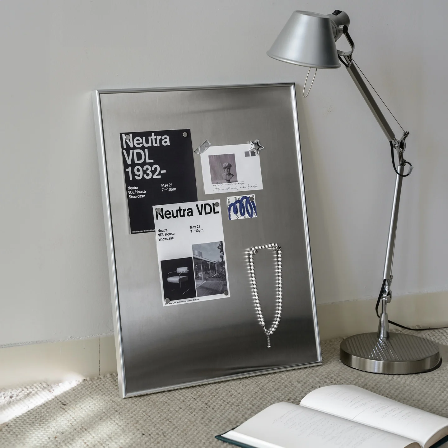 1 Piece Silver Frame Metal Magnetic Bulletin Board Wall Decor Photo Display Memo Board for Home Bedroom And Office