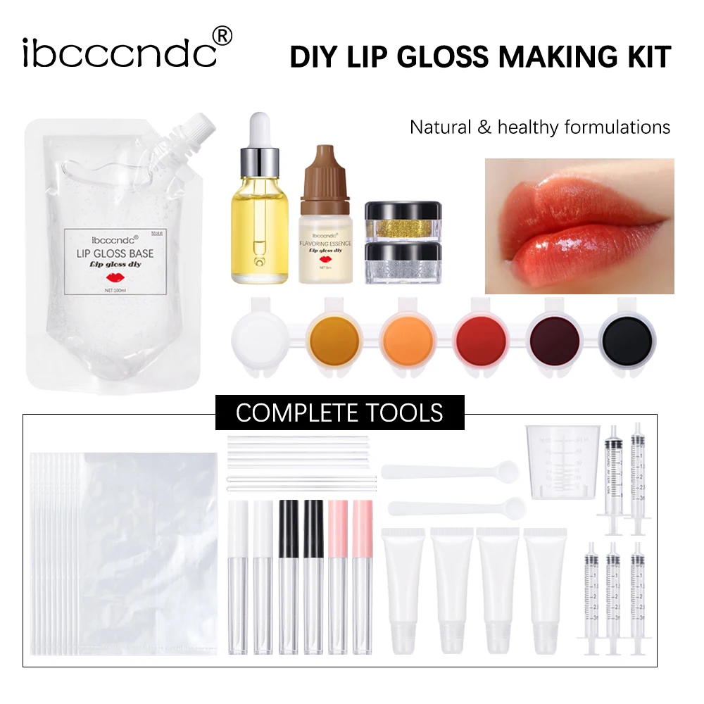 NEW DIY Lip Gloss Kit Moisturizing Clear Lip Gloss Base Gel 100ml With Lipgloss Tubes Pigment Powder Glitter Flavor Essence Oils