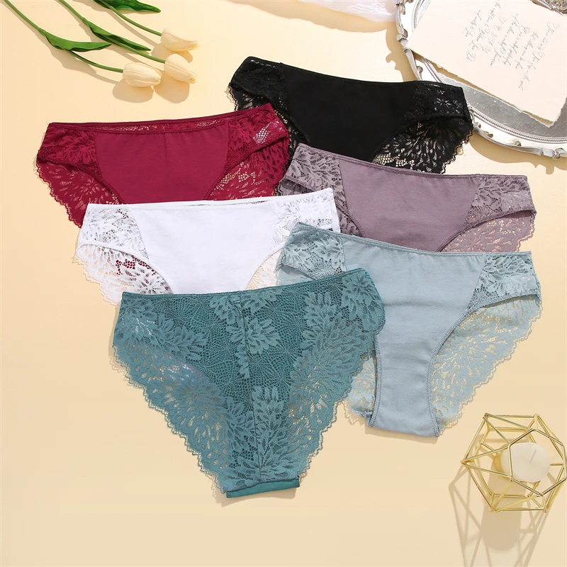 FINETOO 3Pcs/set Sexy Lace Panties Women Floral Briefs S-XL Ladies Underpants Low Waist Lace Underwear Female Lingerie 6 Colors