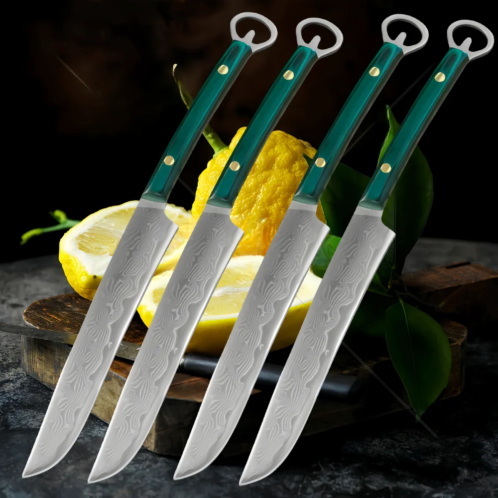 Green Solid Wood Damascus KnifePattern Knife Chef Knife Meat Cleaver Slicing Knife Sharp Blade New Parer Fruit Kitchen Knife