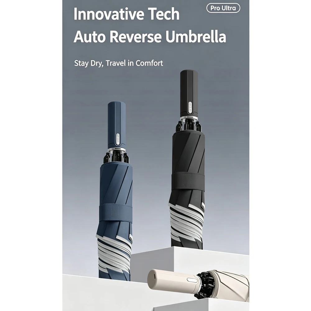 Electric Reverse Umbrella Auto Open Close Type C Rechargeable Waterproof Handle Double Ribs Windproof Reflective Trim Sun Rain