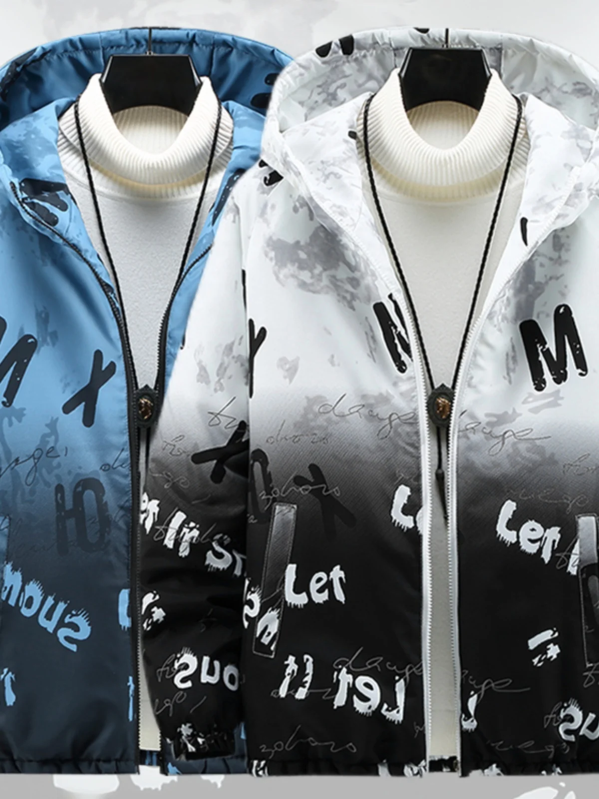 

New Men's Cotton Jaet Lightweight Large Size Hooded Two-Ply Cotton Coat for Autumn Winter Faion Urban Sle Polyester Fiber