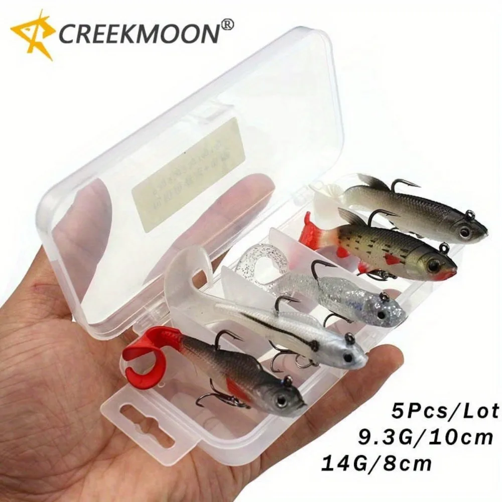 5Pcs/box Fishing Lure 9.3g/10cm Jig Metal Head Soft Bait Swimbaits Fish Jumping Dark Sleeper Jig Fishing Lures Paddle Tail Pike