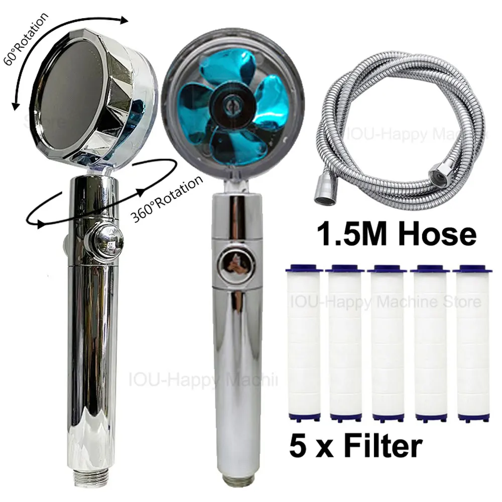 강한 고압 물 절약 샤워 헤드 필터 및 호스 360 회전 터보 욕실 마사지 강우량 샤워