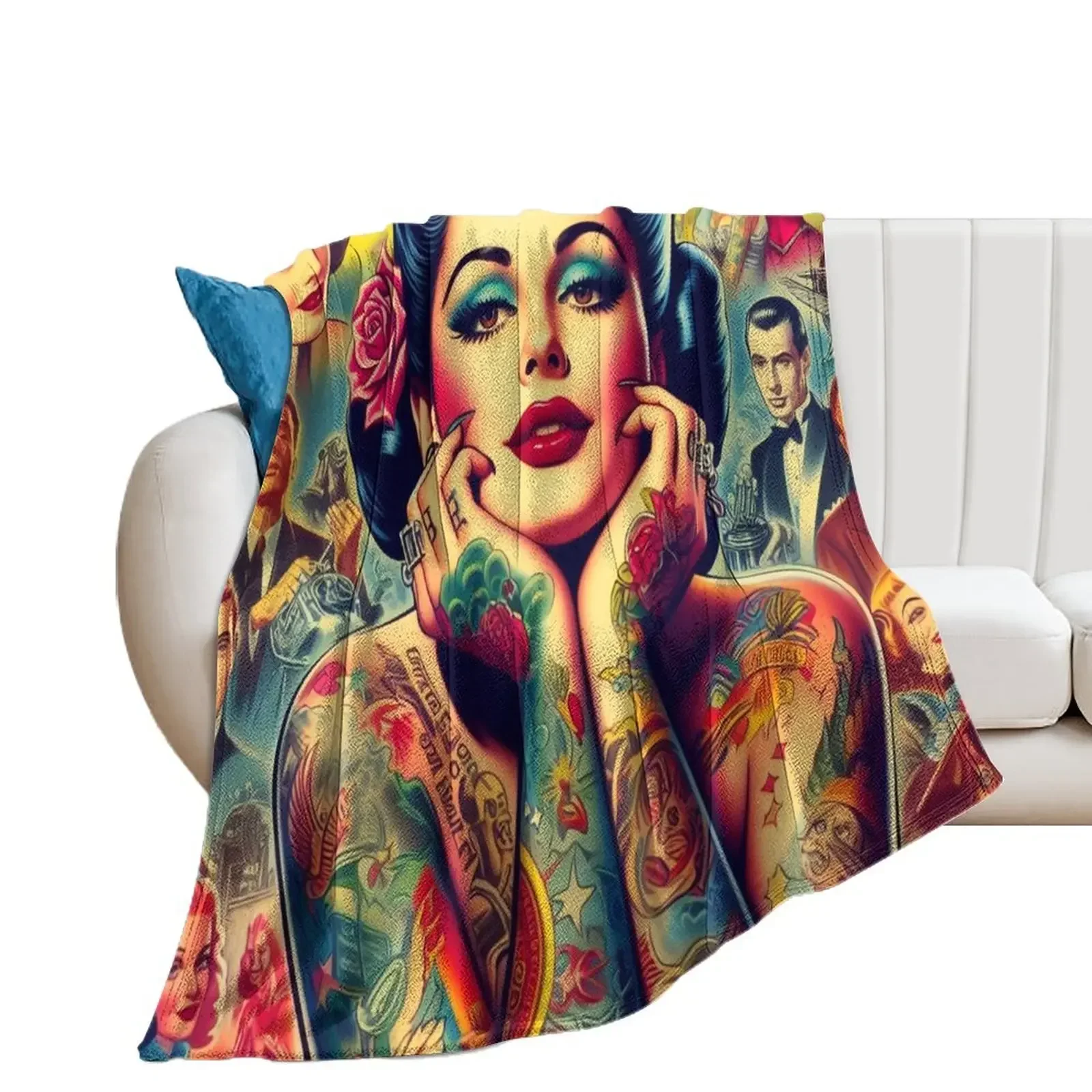 

Retro Pretty Tattoo Pin-up Throw Blanket Multi-Purpose christmas decoration Blankets For Baby Blankets