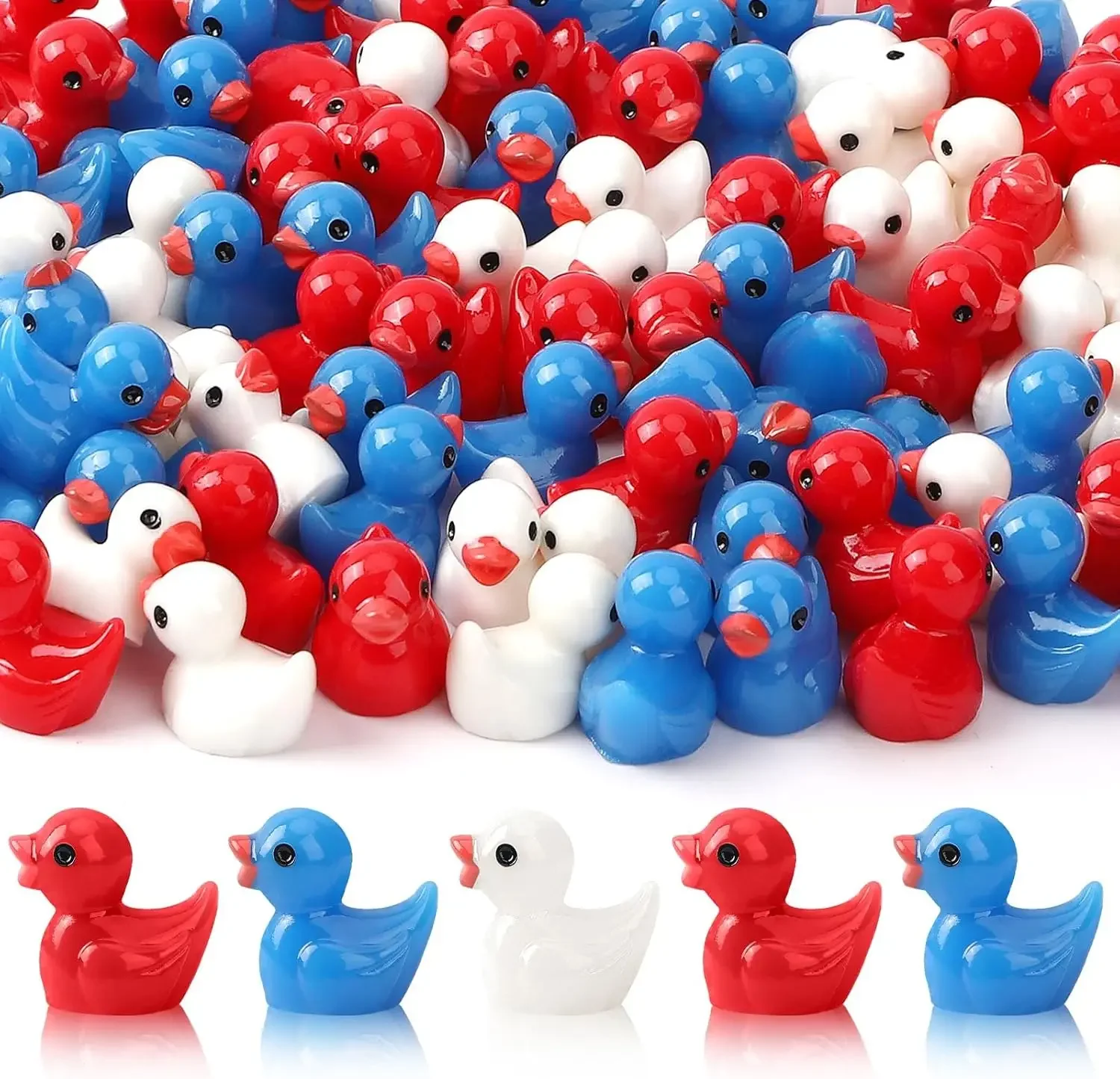 100 Pc Mini Ducks Resin Duck Red White Blue Tiny Ducks Figures Bulk for Independence Day Memorial Day Home Party Decor
