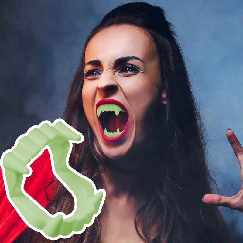 Dents de vampire qui brillent dans le noir, prothèse de vampire d'Halloween, fausses dents, accessoires Kiev illage, dents d'horreur pour la fête, 10X
