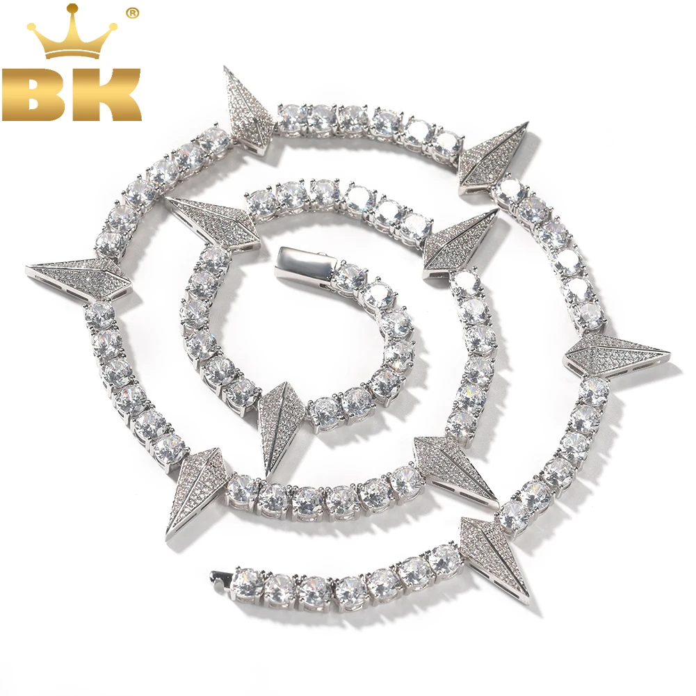 

TBTK 5mm Tennis Chain Rivet Necklace Iced Out Bling Cubic Zirconia Men Women Charm Fashion Hiphop Punk Jewelry