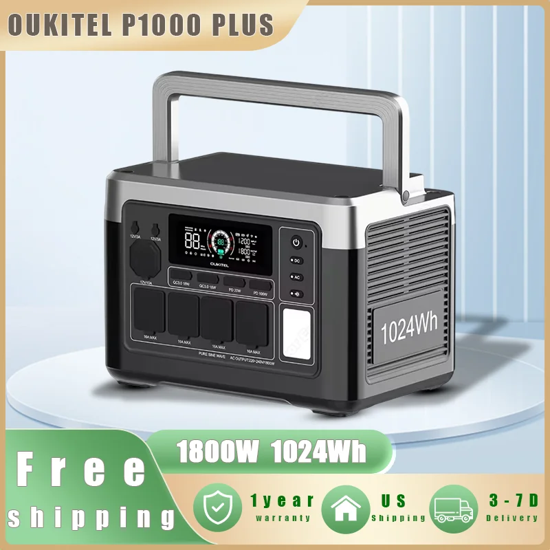 

OUKITEL P1000 PLUS Portable Power Station 1800W Solar Generator 1024Wh Lifepo4 Battery Home Backup Outdoor Camping Mobile power