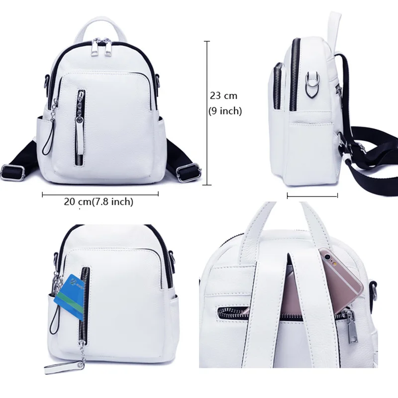 ZENCY Summer Genuine Cow Leather Shopping White Yellow Beige Purple Blue Backpack First Layer Cowhide Knapsack For Girls Purse