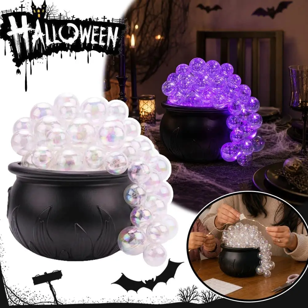  Halloween Light-up Bubble Cauldron DIY Realistics Unique Practical Vintage ABS Witches Bubbling Cauldron Multifunctional Decor