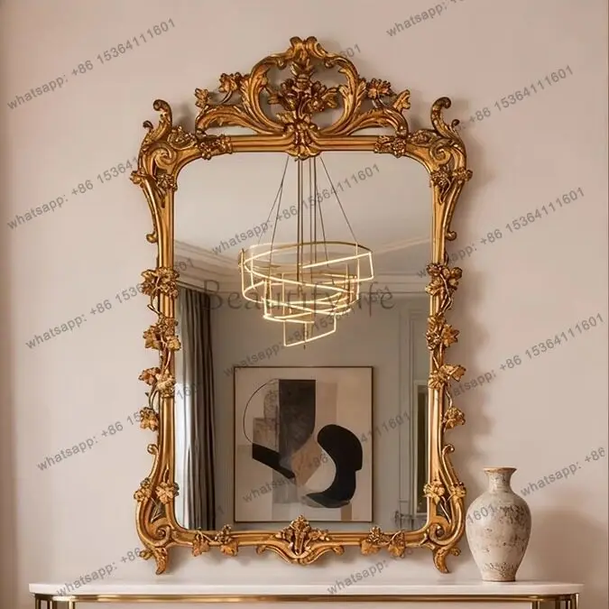 LS French light luxury retro decorative mirror high sense art wall-mounted bathroom high definition makeup mirror