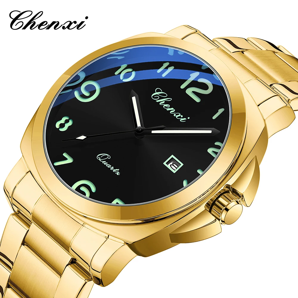 

CHENXI кварцевые мужские часы для бизнеса и отдыха с календарем, ночник, водостойкий светящийся ремешок из нержавеющей стали, мужские часы, новинка