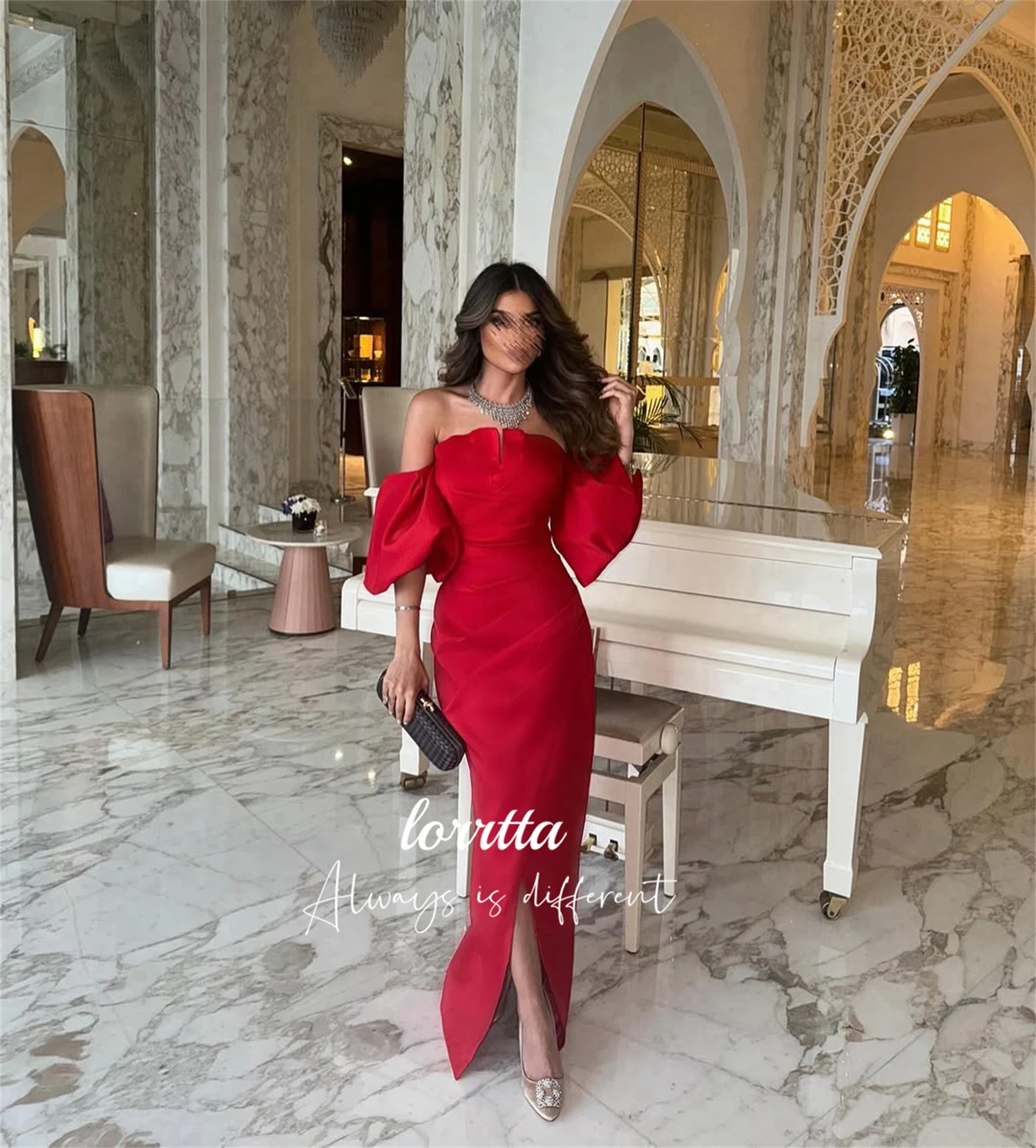 Lorrtta Customized Luxurious Women's Evening Dresses for Special Occasions Fishtail Cut Wedding Guest Dress Women Puff Sleeves